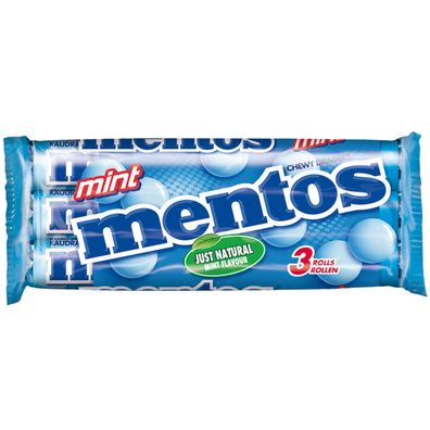 Mentos Mint 3 Rollen Kaudragees mit frischem Mintgeschmack 114g