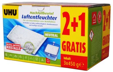 3x450g UHU Luftentfeuchter Nachfüllbeutel