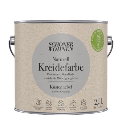 2,5L Schöner Wohnen Naturell Kreidefarbe Küstennebel, Weiches Graubeige