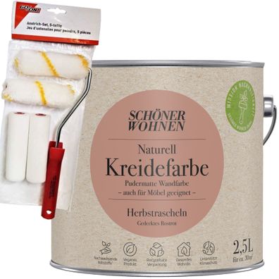 2,5L Schöner Wohnen Naturell Kreidefarbe Herbstrascheln, Gedecktes Rostrot + Farbroll