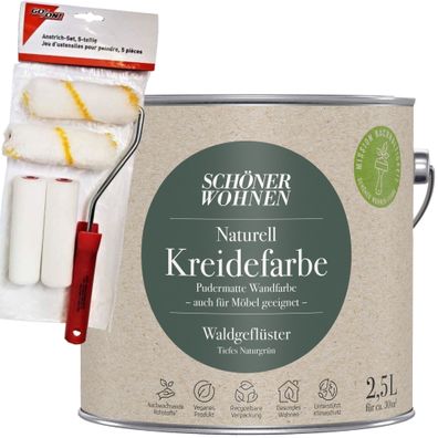 2,5L SW Naturell Kreidefarbe Waldgeflüster, iefes Naturgrün+Farbroller-Set