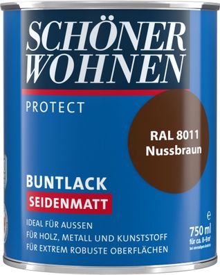 750ml Schöner Wohnen Protect Buntlack seidenmatt RAL 8011 Nussbraun