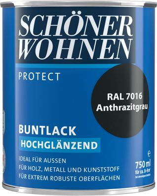 750ml Schöner Wohnen Protect Buntlack hochglänzend RAL 7016 Anthrazitgrau