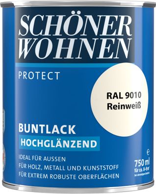 750ml Schöner Wohnen Protect Buntlack hochglänzend RAL 9010 Reinweiß