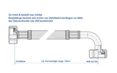 SFX® Stahldraht Flexschlauch DN40 - 1.1/2"ÜM x 1.1/2"ÜM mit 90° Bogen Trinkwasser