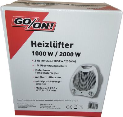 GO/ON Heizlüfter IP 1000/2000 Watt mit Kippsicherung