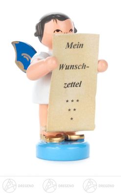 Engel mit Wunschzettel stehend, blaue Flügel H=ca 5,5 cm NEU Erzgebirge Weihnachtsfig