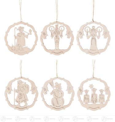 Baumschmuck Behang Weihnachtsfiguren im Ring, Satz 2 (6) B= x H=ca 6 cmx6 cm NEU