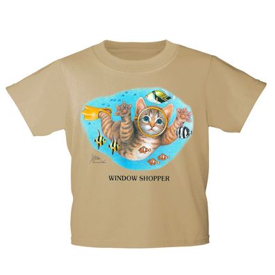 Kinder T-Shirt mit Print Cat Katze Taucher Fische KA065/1 Gr. beige / 152/164