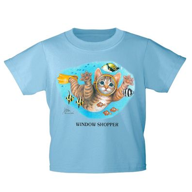 Kinder T-Shirt mit Print Cat Katze Taucher Fische KA065/1 Gr. hellblau / 152/164