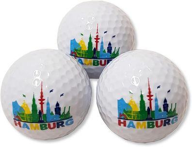 Hamburg Skyline Golfbälle, Weiß/Bunt, 3 Stück