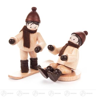 Miniatur Kinder mit Snowboard und Rutscher natur (2) H=ca 6 cm NEU Erzgebirge