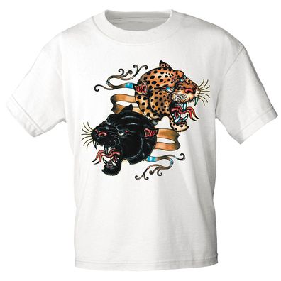 T-Shirt mit Print - Leopard Panther Banner 12679 Gr. weiß / XXL