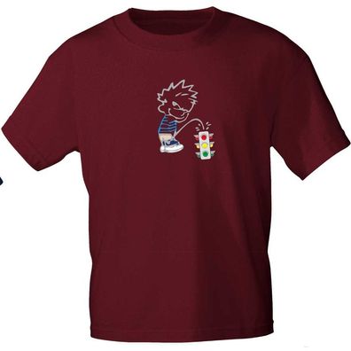 T-Shirt mit Print - Pinkelmännchen gegen Ampel - 85172 Bordeaux Gr. S