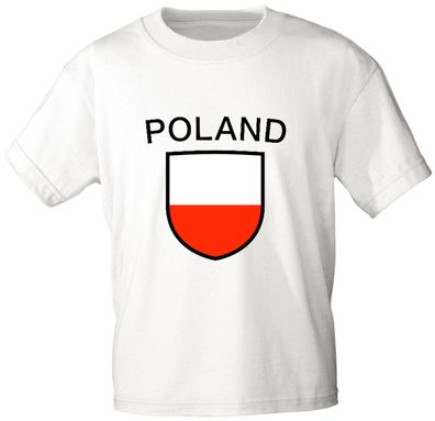 T-Shirt mit Print - Wappen Fahne Flagge Poland Polen - 76432 weiß Gr. S-XXL