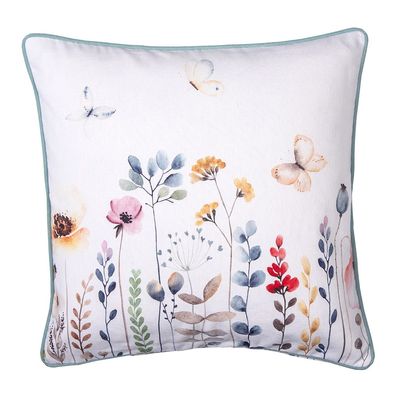 Clayre & Eef Kissenbezug 40x40 cm Weiß Grün Baumwolle Quadrat Blumen (Gr. 40x40 cm)