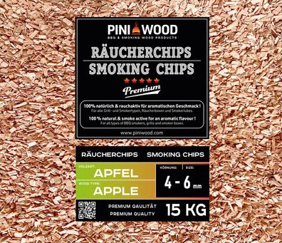 PINI 15 Kg Räucherchips Apfel 4-6 mm Smoking Chips Räucherspäne