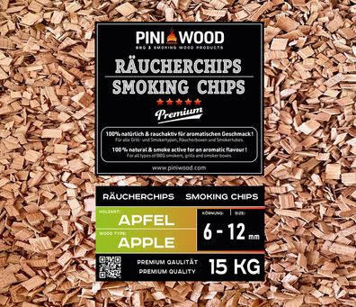 PINI 15 Kg Räucherchips Apfel 6-12 mm Smoking Chips Räucherspäne