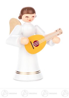 Engel mit Mandoline, langer Rock, farbig H=ca 6cm NEU Weihnachtsfigur Holzfigur