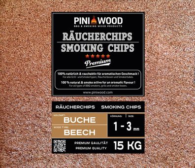 PINI 15 Kg Räucherchips Buche 1-3 mm Smoking Chips Räucherspäne