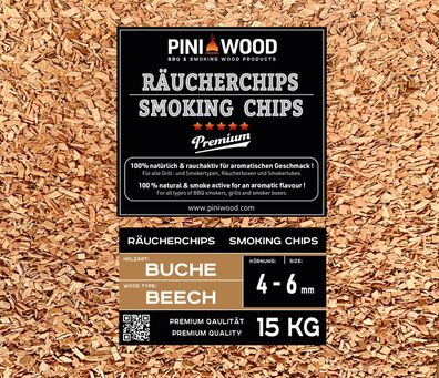 PINI 15 Kg Räucherchips Buche 4-6 mm Smoking Chips Räucherspäne