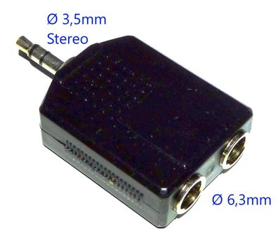 Audio Klinken Adapter Kupplung 2x 6,3mm Buchse auf 1x 3,5mm Stereo Stecker