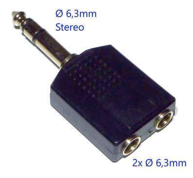 Audio Klinken Adapter Kupplung 2x 6,3mm Buchse auf 1x 6,3mm Stereo Stecker