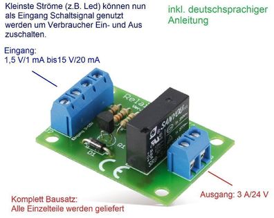Schaltverstärker Master Slave Elektronik Bausatz, schaltet schon ab 1mA
