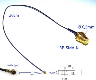 RP-SMA MHF Adapter Antennen Kabel koaxial 20cm lang
