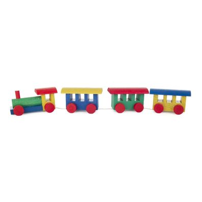 Holzspielzeug Eisenbahn Lok mit 3 Wagons bunt BxHxT 22x3xcm NEU Bausteine Bauk