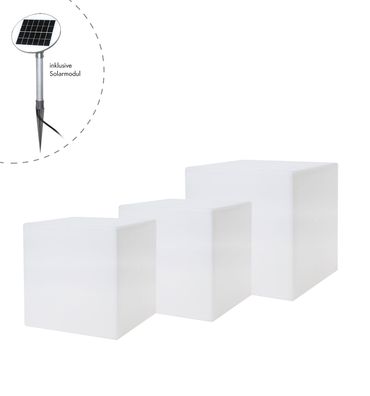3er Cube-Set Solar (33, 43 & 33 cm) LED WW