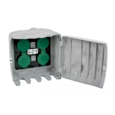 technik@all Pepe Gartensteckdose Steinoptik IP44 4-Fach grau