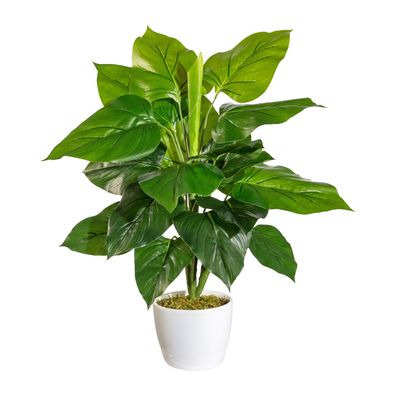 Künstlicher Philodendron 50 cm im weißen Keramiktopf für Zuhause