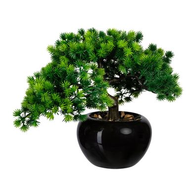 Künstlicher Bonsai Lärche 26 cm im schwarzen Keramiktopf
