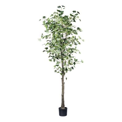 Ginkgobaum Kunstpflanze 210 cm hoch im Kunststofftopf grün