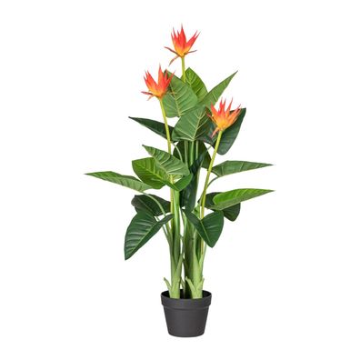 Guzmania Kunstpflanze 105 cm orange, 21 Blätter im Topf 18x14 cm