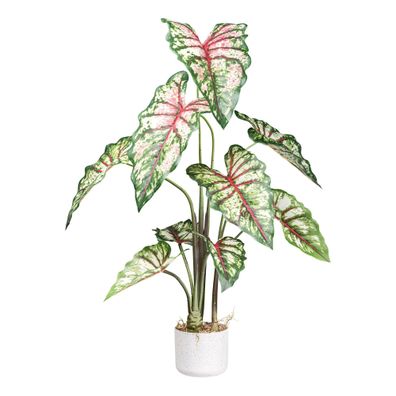 Syngonium Kunstpflanze 100 cm grünrot im weißen Topf – pflegeleicht