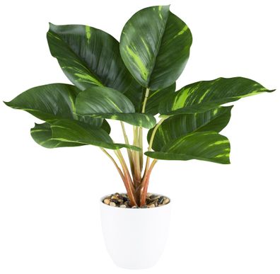Philodendron Kunstpflanze 36 cm im weißen Melamintopf – pflegeleicht
