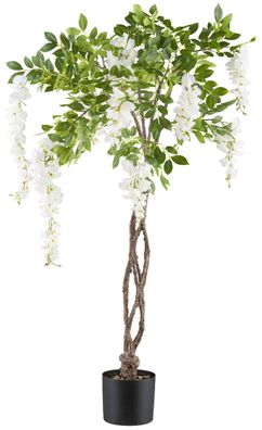 Wisteria Kunstpflanze 115 cm weiß, geflochtener Stamm im Topf 14,5x13 cm
