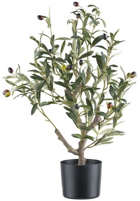 Olivenbaum Kunstpflanze 70 cm mit 16 grünen Oliven im Topf 15x13 cm