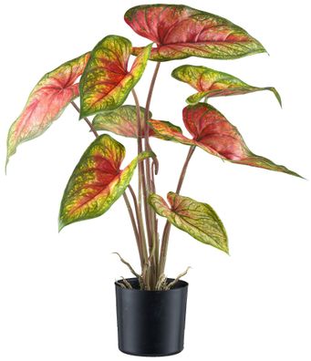 Caladium Red Flash Kunstpflanze 55 cm im Topf, pflegeleicht, grün-rot