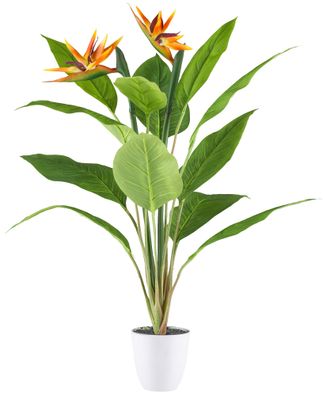 Strelitzia Kunstpflanze 80 cm mit 12 Blättern im weißen Topf