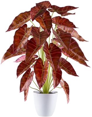 Alocasia Kunstpflanze 68 cm im weißen Melamintopf, braun-grün