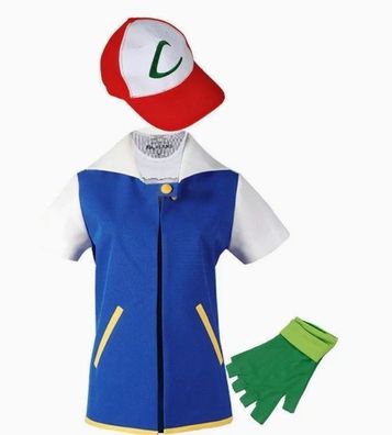 Pokemo Ash Ketchum Cosplay Anime Blue Jacket Sets