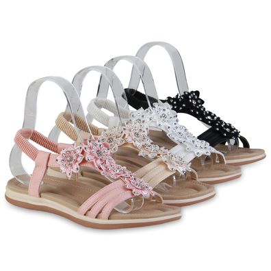 VAN HILL Damen Riemchensandalen Sandalen Spitze Blumen Strass Sommer Schuhe 838482