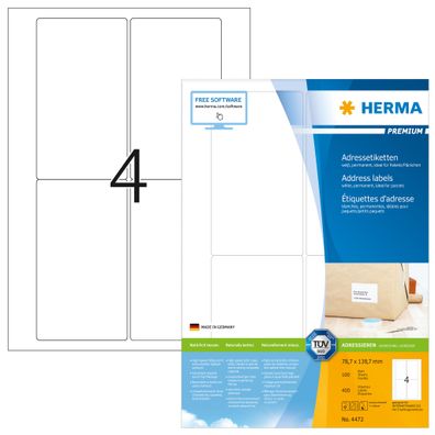 Herma Etiketten für Adressen permanent haftend 78,7 x 139,7 mm weiss Premium 100