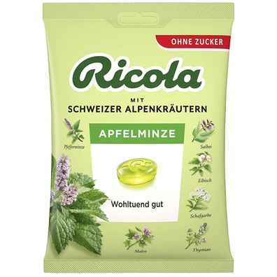 Ricola Apfelminze Schweizer Bonbons ohne Zucker frisch und fruchtig 75g