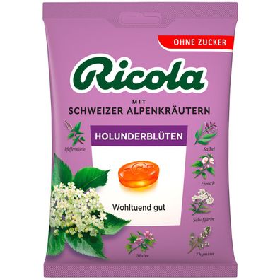 Ricola Holunderblüten Schweizer Bonbons ohne Zucker erfrischend 75g