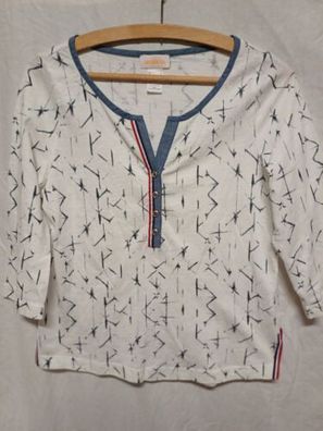Ambria Shirt Gr. 38 Damen dreiviertel Arm weiß Muster Oberteil Casual * C1*