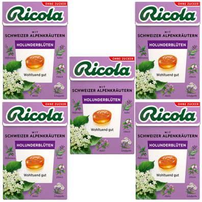 Ricola Holunderblüten ohne Zucker im Böxli erfrischend 50g 5er Pack